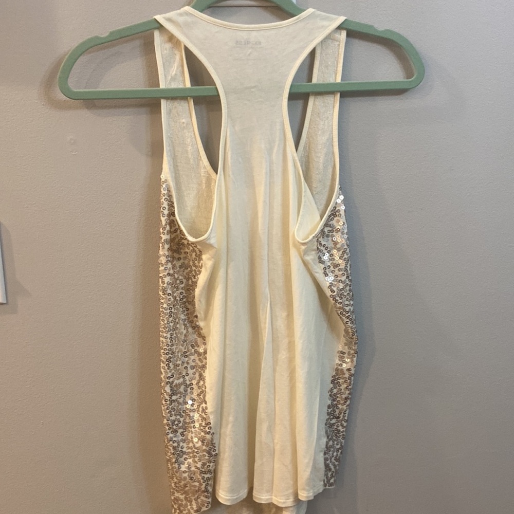 Express Champagne Sequined Razorback Tank - Picture 2 of 7